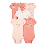 Lot de 5 bodies à manches courtes Carter's - Rose & Blanc