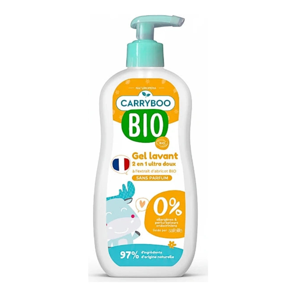 Carryboo Gel Lavant 2en1 Ultra Doux Abricot 500 ml – flacon de gel lavant corps et cheveux bébé