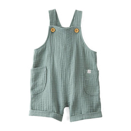 Salopette Short en Gaze de Coton Bio Bébé Little Planet - Vert Mousse