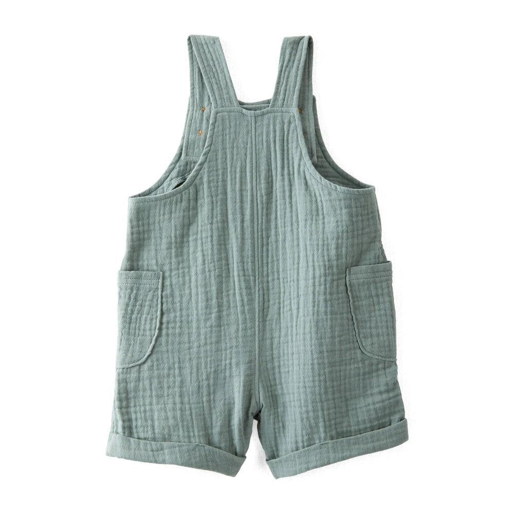 Salopette Short en Gaze de Coton Bio Bébé Little Planet - Vert Mousse