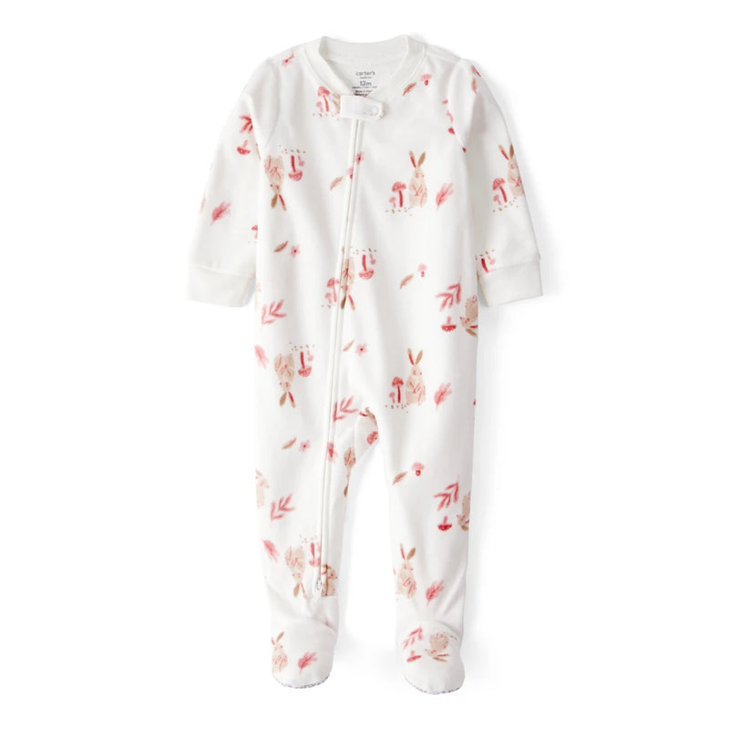 Baby Girl Carter's Fleece Bunny & Flower Sleep & Play - Ivory
