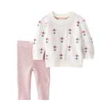 Ensemble 2 Pièces Pull & Pantalon en Tricot Coton Bio Bébé Fille Little Planet - Rose Fleuri
