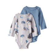 Lot de 2 Bodies à Manches Longues en Coton Bio Bébé Garçon Little Planet - Forêt Bleu