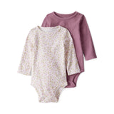 Lot de 2 Bodies à Manches Longues en Coton Bio Bébé Fille Little Planet - Fleurs Lilas