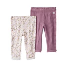 Lot de 2 Leggings Côtelés en Coton Bio Bébé Fille Little Planet - Fleurs Lilas