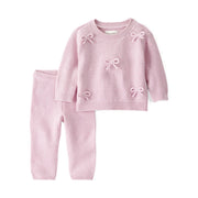 Ensemble 2 Pièces Pull en Tricot Coton Bio Nœuds Bébé Fille Little Planet - Rose