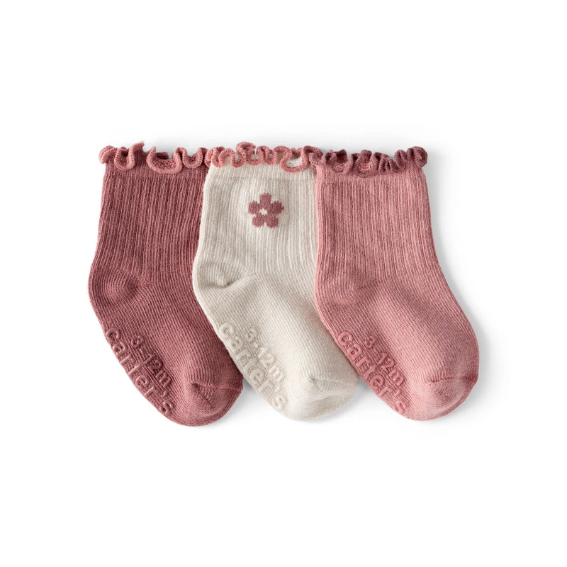Lot de 3 Paires de Chaussettes Fleurs Bébé Fille Carter's - Rose & Blanc