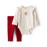 Ensemble Body à Volants Sucre d'Orge & Pantalon Bébé Fille Carter's - Crème & Rouge