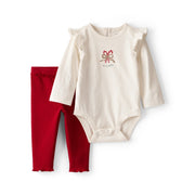 Ensemble Body à Volants Sucre d'Orge & Pantalon Bébé Fille Carter's - Crème & Rouge