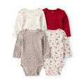 Lot de 4 Bodies à Manches Longues Léopard & Sucre d'Orge Bébé Fille Carter's - Rouge & Blanc
