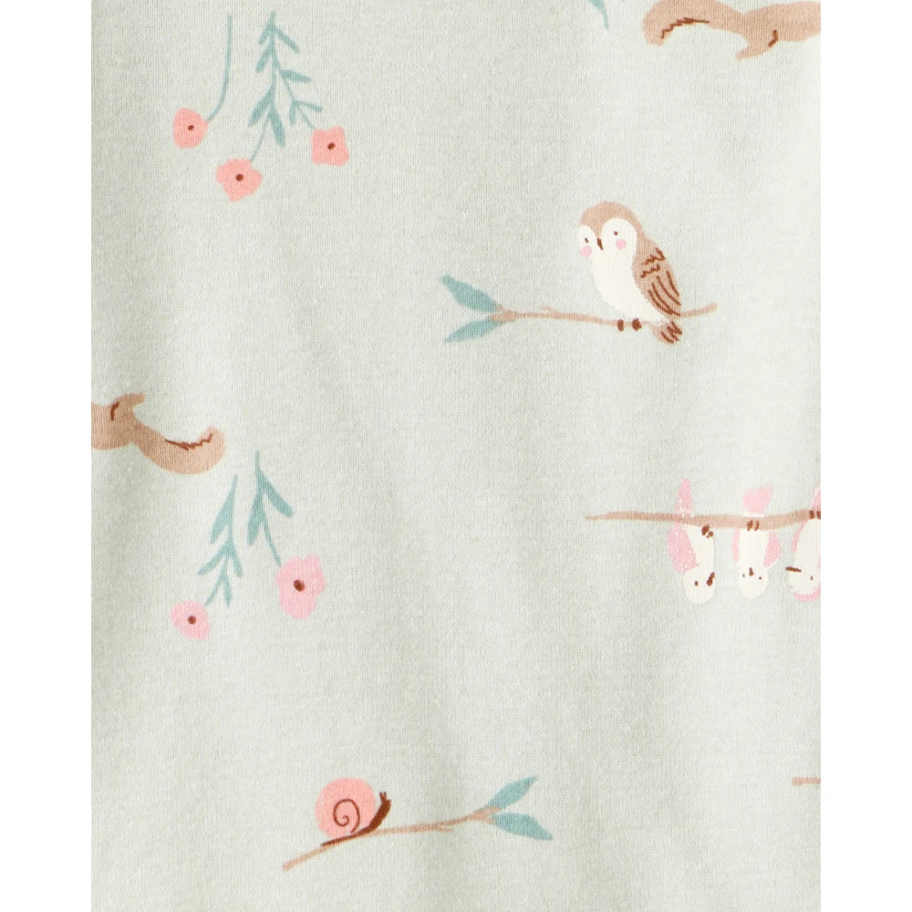 Lot de 4 Bodies à Manches Longues Hiboux & Fleurs Bébé Fille Carter's - Vert Rose & Blanc