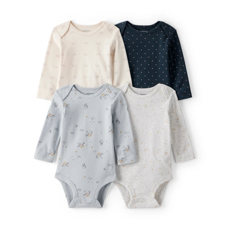 Lot de 4 Bodies à Manches Longues Licorne & Arc-en-ciel Bébé Fille Carter's - Marine & Blanc