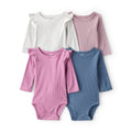 Lot de 4 Bodies à Manches Longues Épaules à Volants Bébé Fille Carter's - Bleu & Rose