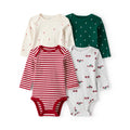 Lot de 4 Bodies à Manches Longues Motifs de Noël Bébé Garçon Carter's - Blanc & Vert