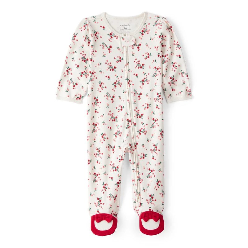 Grenouillère en Coton Petites Fleurs & Nœuds Bébé Fille Carter's - Blanc & Rouge