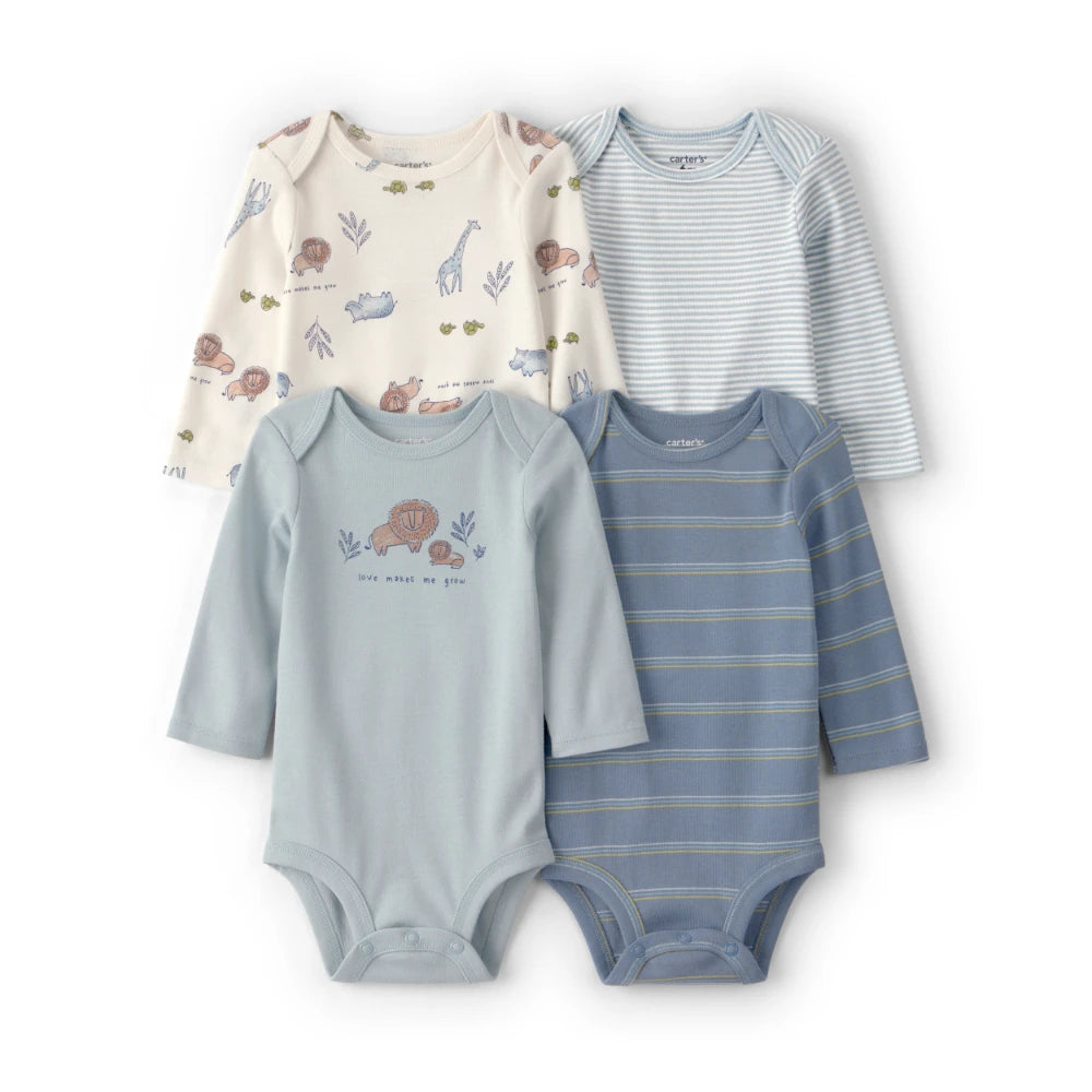 Lot de 4 Bodies à Manches Longues Safari Bébé Garçon Carter's - Bleu