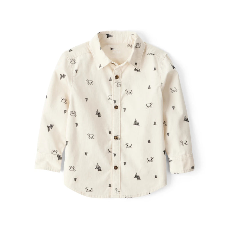Boy Carter's Winter Forest Corduroy Shirt - Ivory