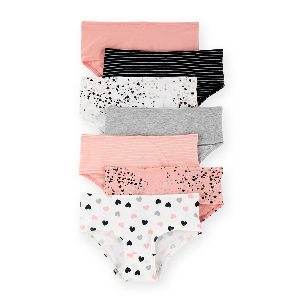 Lot de 7 Culottes Cœurs Fille Carter's - Noir Blanc & Rose