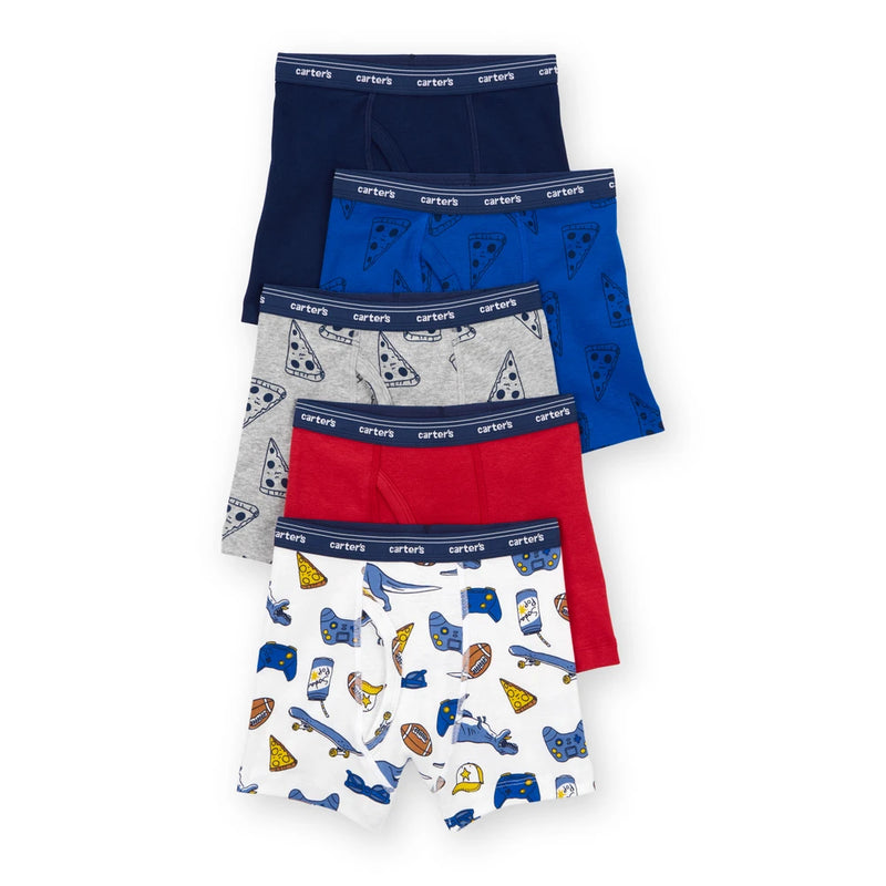Lot de 5 Boxers Pizza & Gamer Garçon Carter's - Bleu & Rouge