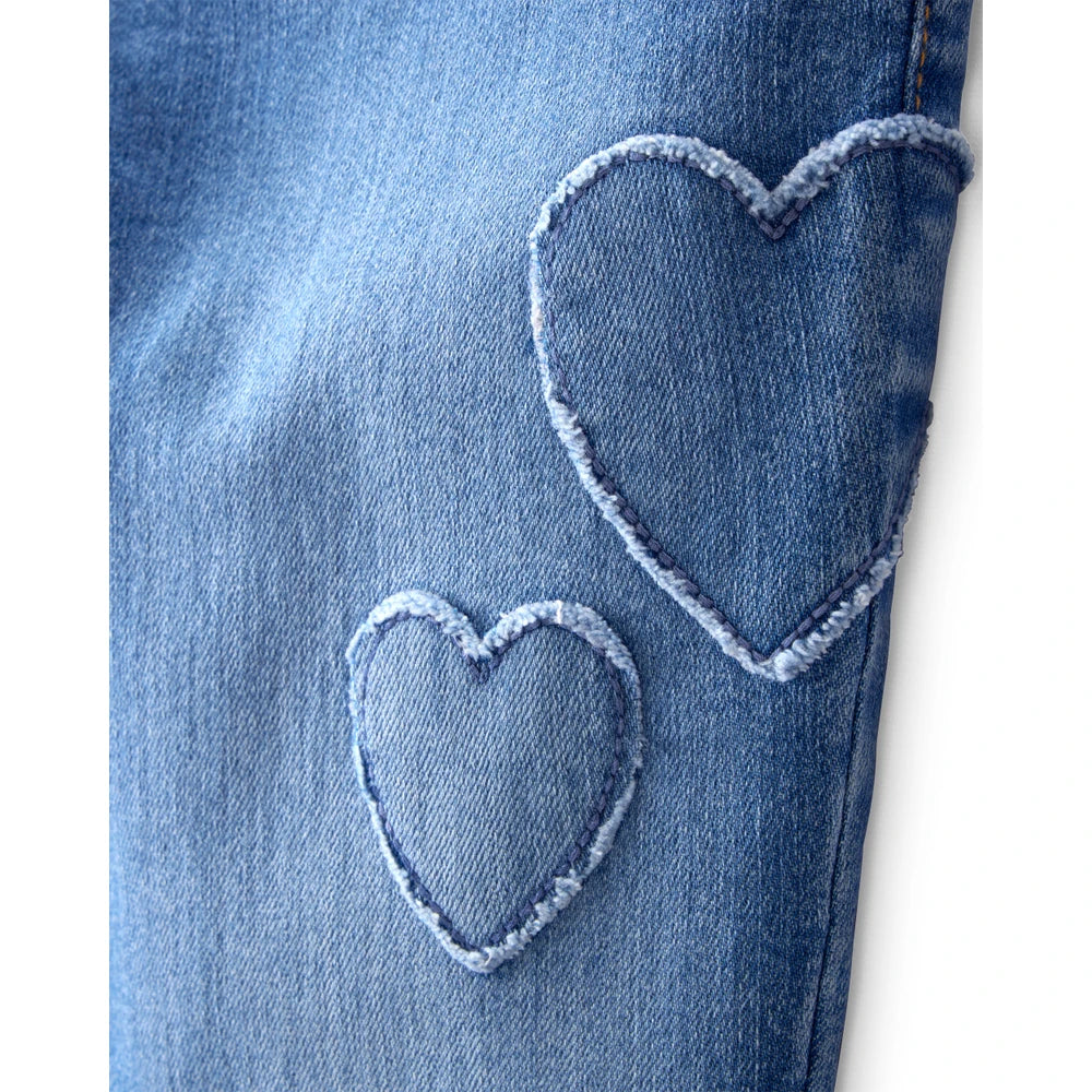 Jean Fuseau Appliqués Cœurs Fille OshKosh - Bleu