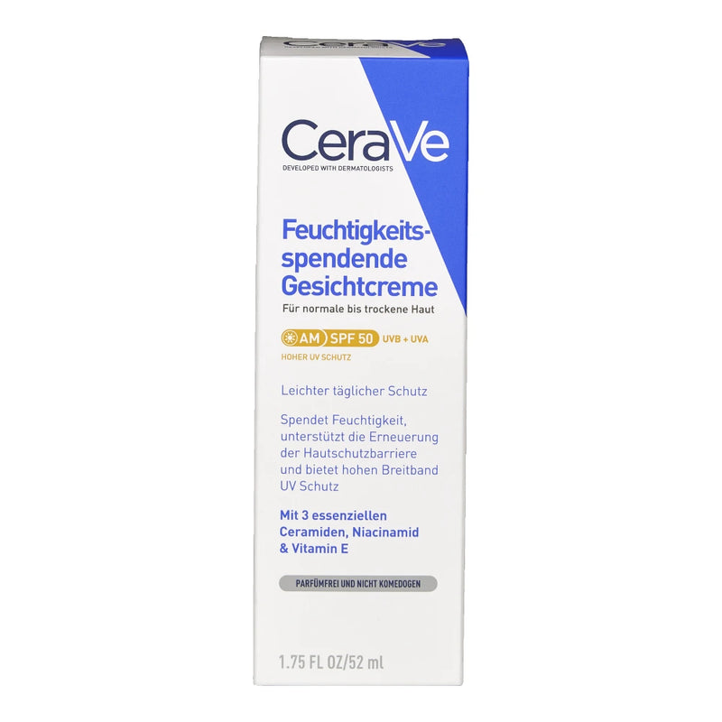 CeraVe Crème Hydratante Visage SPF 50 Peaux Normales à Sèches – 52 ml