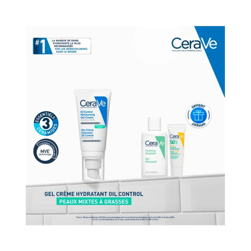 CeraVe Gel-Crème Hydratant Oil Control + Gel Moussant 20 ml & Fluide Invisible SPF 50+ Mini OFFERTS