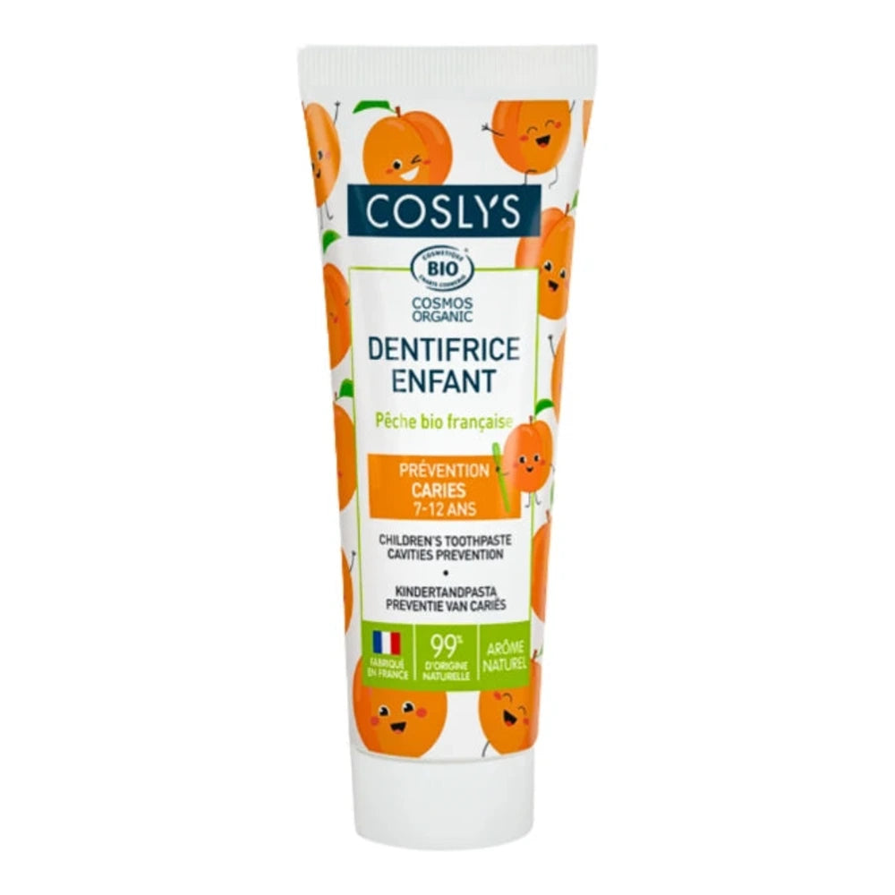 Coslys Dentifrice Juniors 7-12 ans goût pêche bio 50 ml – tube