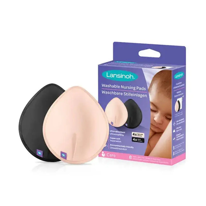 Lansinoh Coussinets d'allaitement lavables Rose & Noir - 8 unités