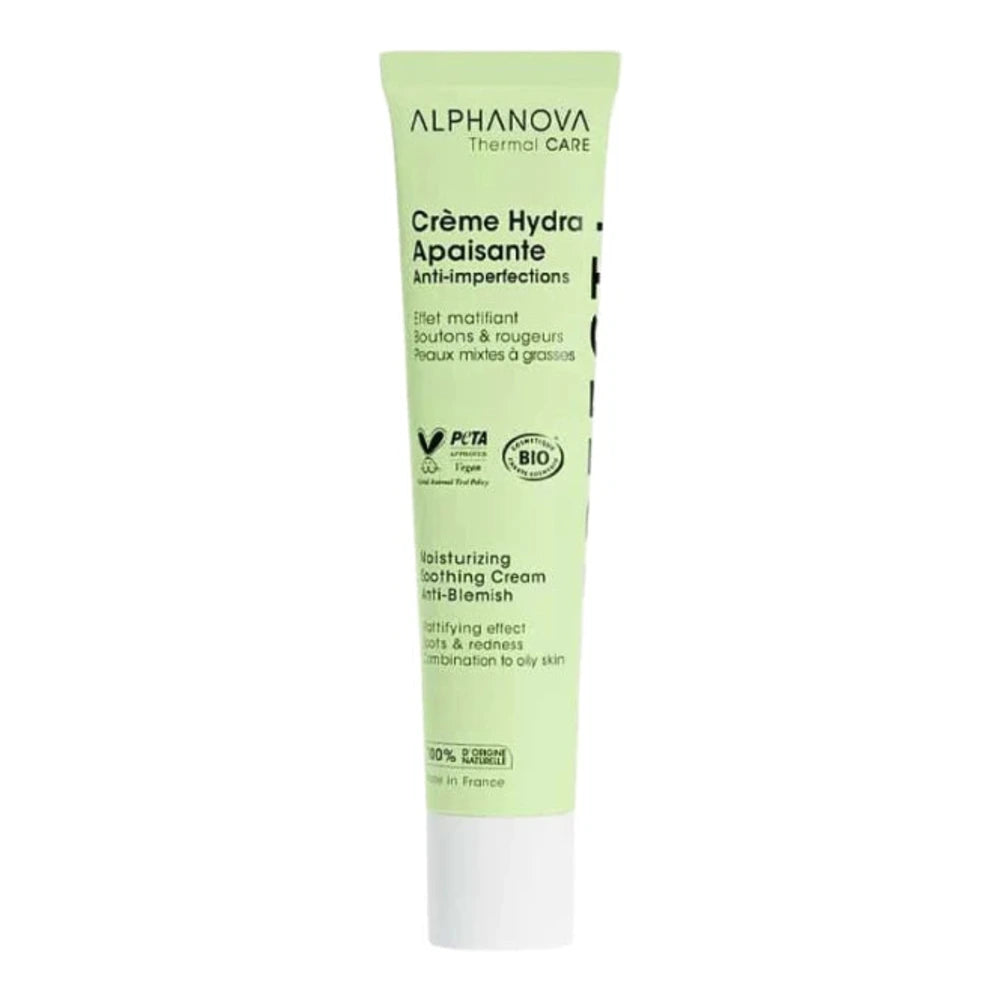 Crème hydratante apaisante Alphanova 40 ml pour peaux mixtes à grasses – emballage