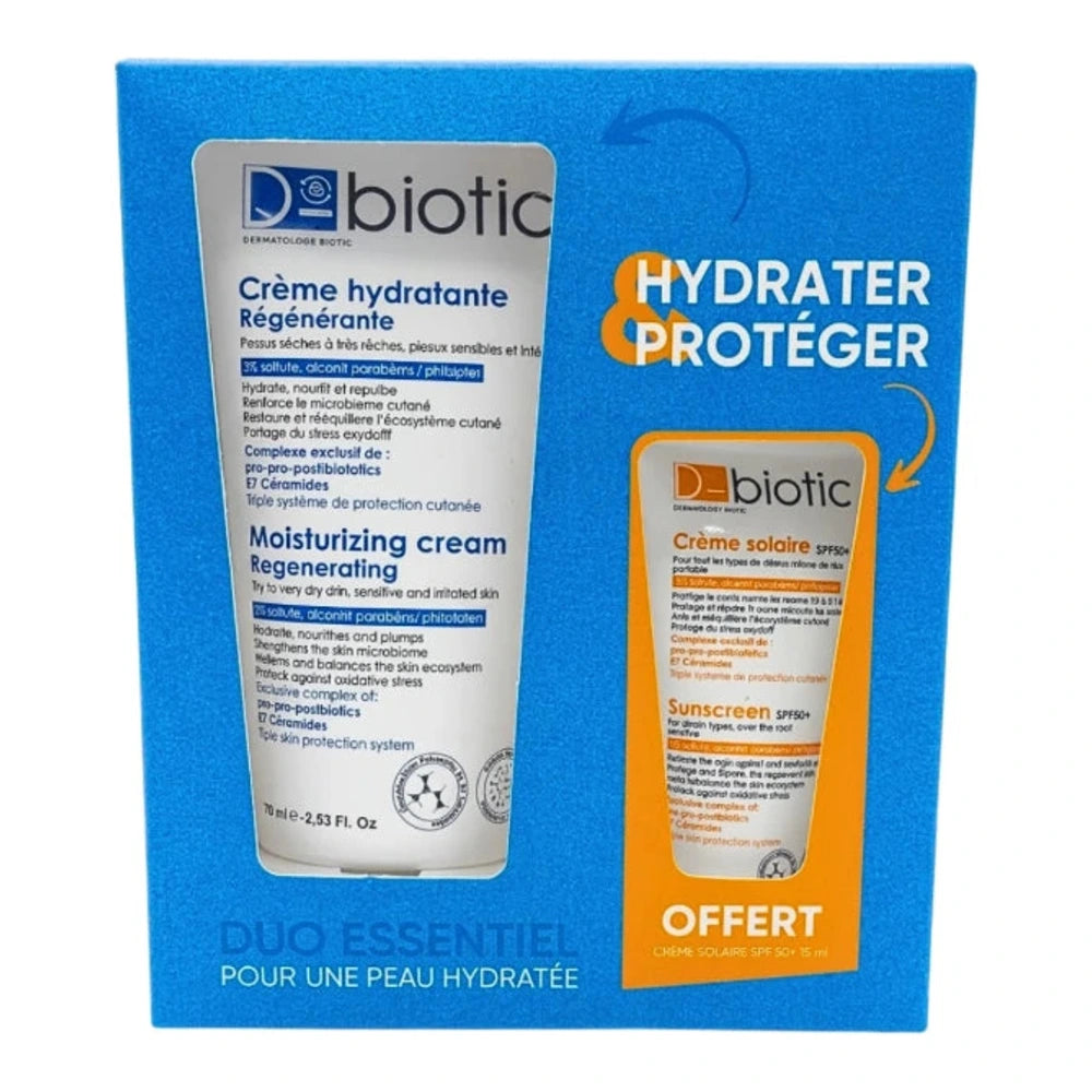 Duo D-Biotic crème hydratante 75 ml et écran solaire SPF50+ 15 ml – emballage