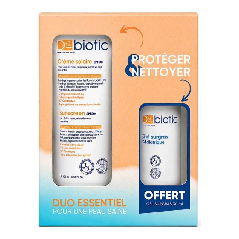 D-Biotic Duo Essentiel Creme Solaire Spf50+ 75ml + Gel Surgras Pédiatrique 30 ml Offert