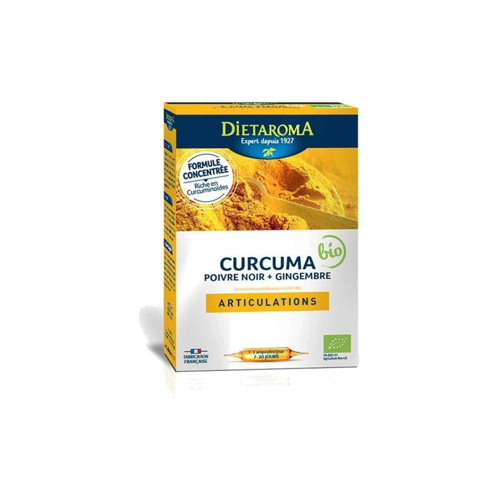 Dietaroma Curcuma Gingembre bio, boîte de 20 ampoules