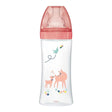 Dodie biberon anti-colique tétine plate 330 ml 6 mois et plus – rose, décor biches