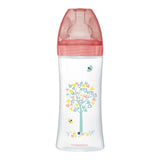 Dodie biberon anti-colique tétine plate 330 ml 6 mois et plus – rose, décor arbre