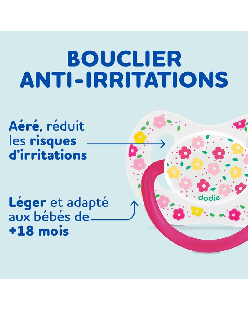 Lot de 2 Sucettes Physiologique Silicone Dodie +18m - Fleurs/Indienne