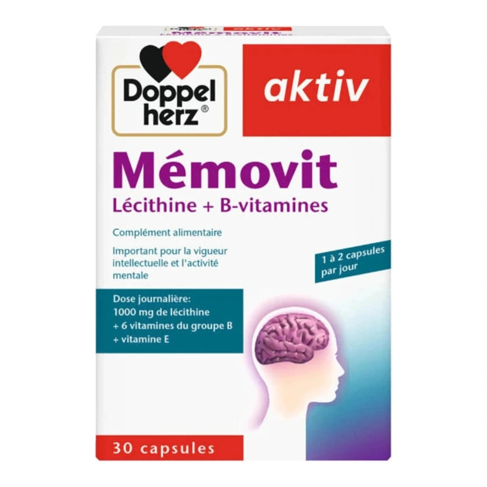 Doppel Herz Aktiv Mémovit lécithine + vitamines B – boîte de 30 capsules