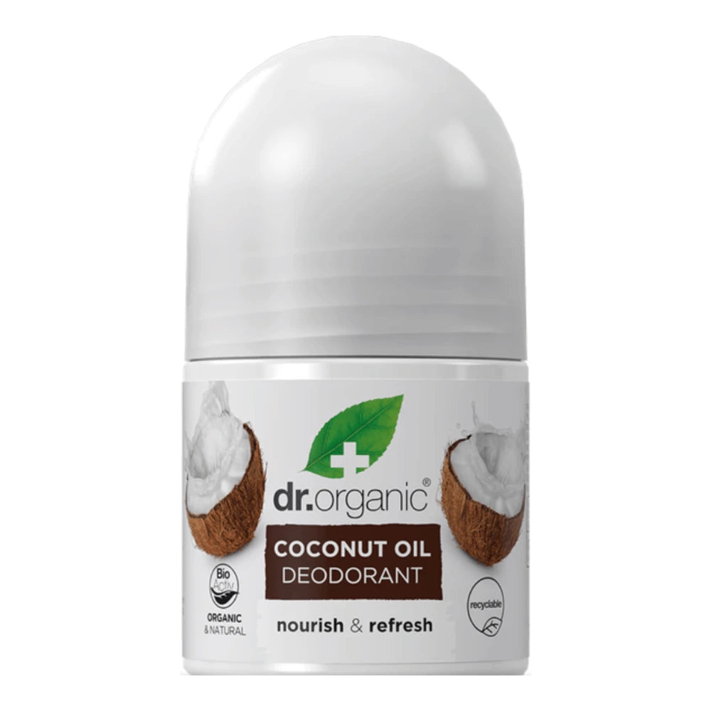 Dr Organic Déodorant à l'huile de noix de coco 50 ml - roll-on, vue de face