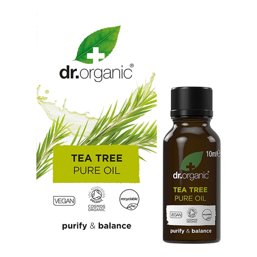 Dr Organic Huile pure d'arbre à thé (Tea Tree) 10 ml – flacon et étui