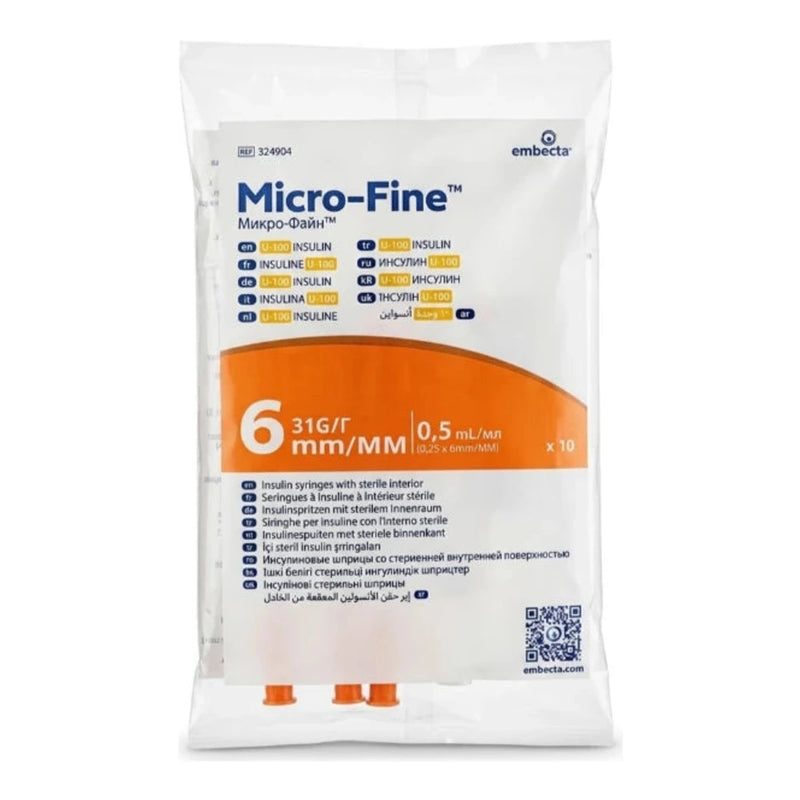Embecta Micro-Fine Plus Insulin Syringe 0.5ml Bag of 10