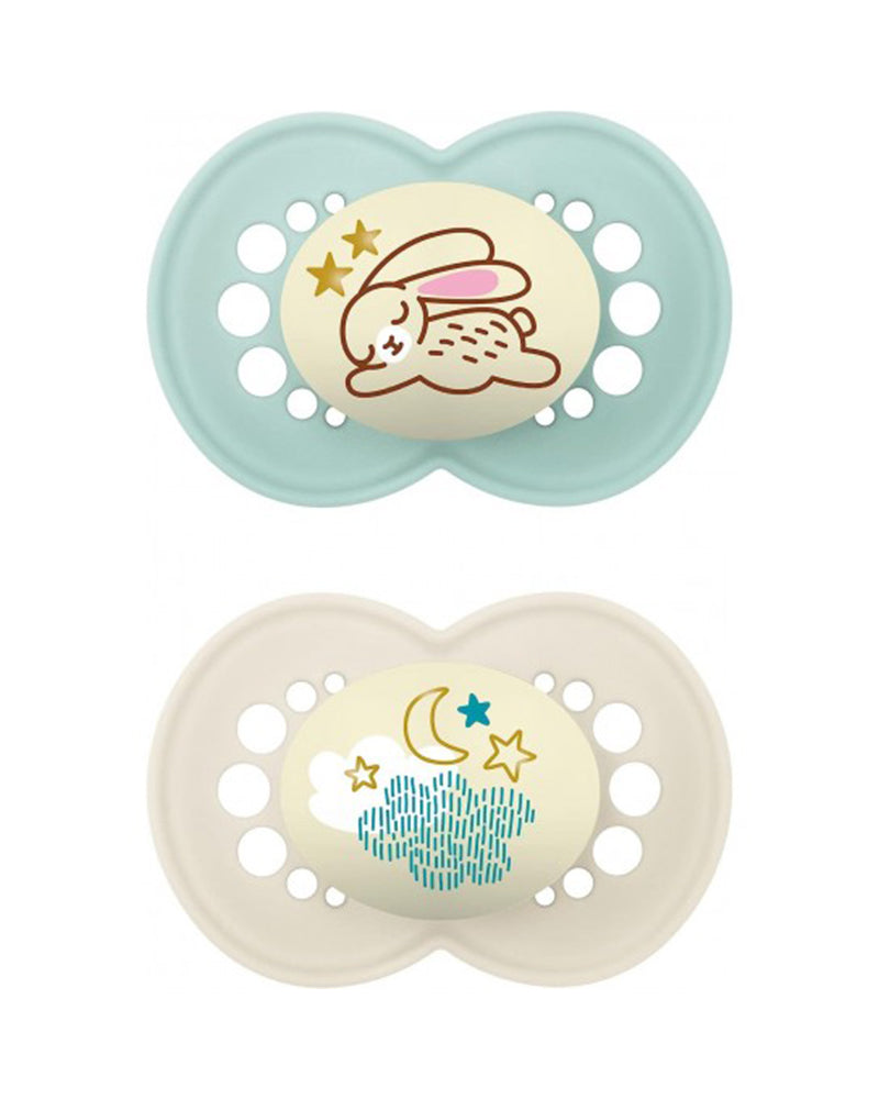 Lot de 2 Sucettes MAM Original Nuit 6M+ - Vert Haut & Blanc