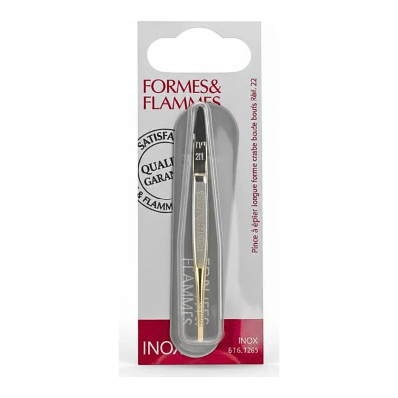 Formes & Flammes Forged Steel Tweezers, Gold Tips, Crab Shape – 9 cm, Ref. 21