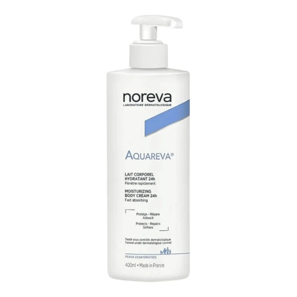 Flacon du lait corporel hydratant 24h Noreva Aquareva 400 ml