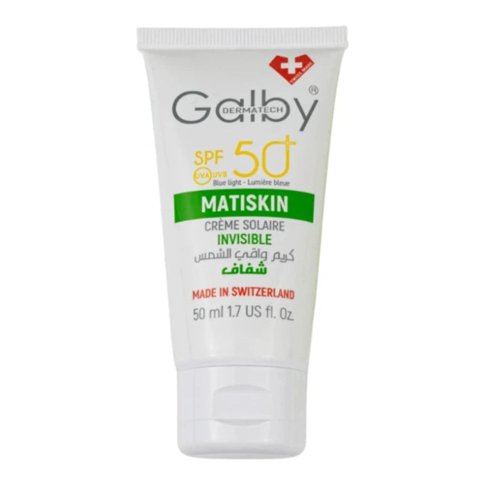 Tube Galby Dermatech Matiskin Crème Solaire Invisible SPF50+ 50 ml