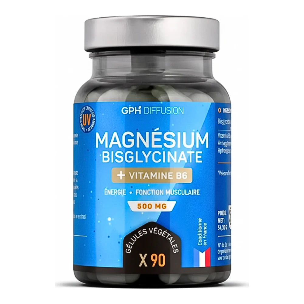 GPH Diffusion Magnésium Bisglycinate + Vitamine B6 – pilulier de 90 gélules végétales