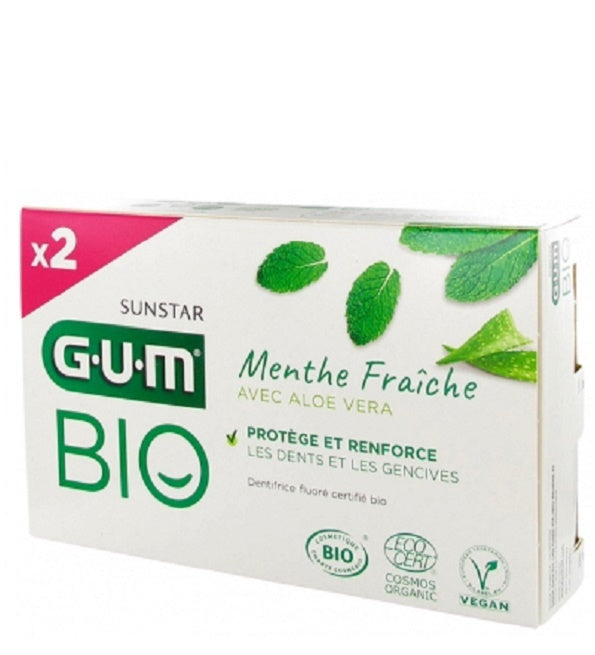 GUM Dentifrice Menthe Fraîche Aloe Vera Bio Lot de 2 x 75 ml