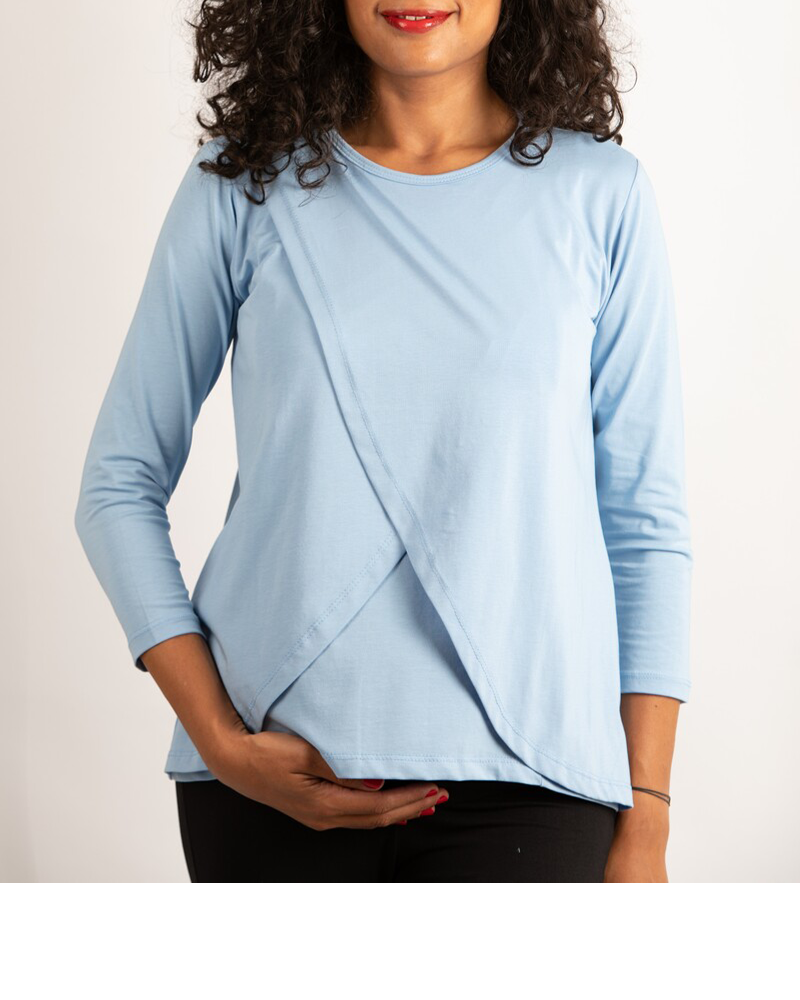 Pumpkin Crossover Maternity and Nursing Top - Sky Blue