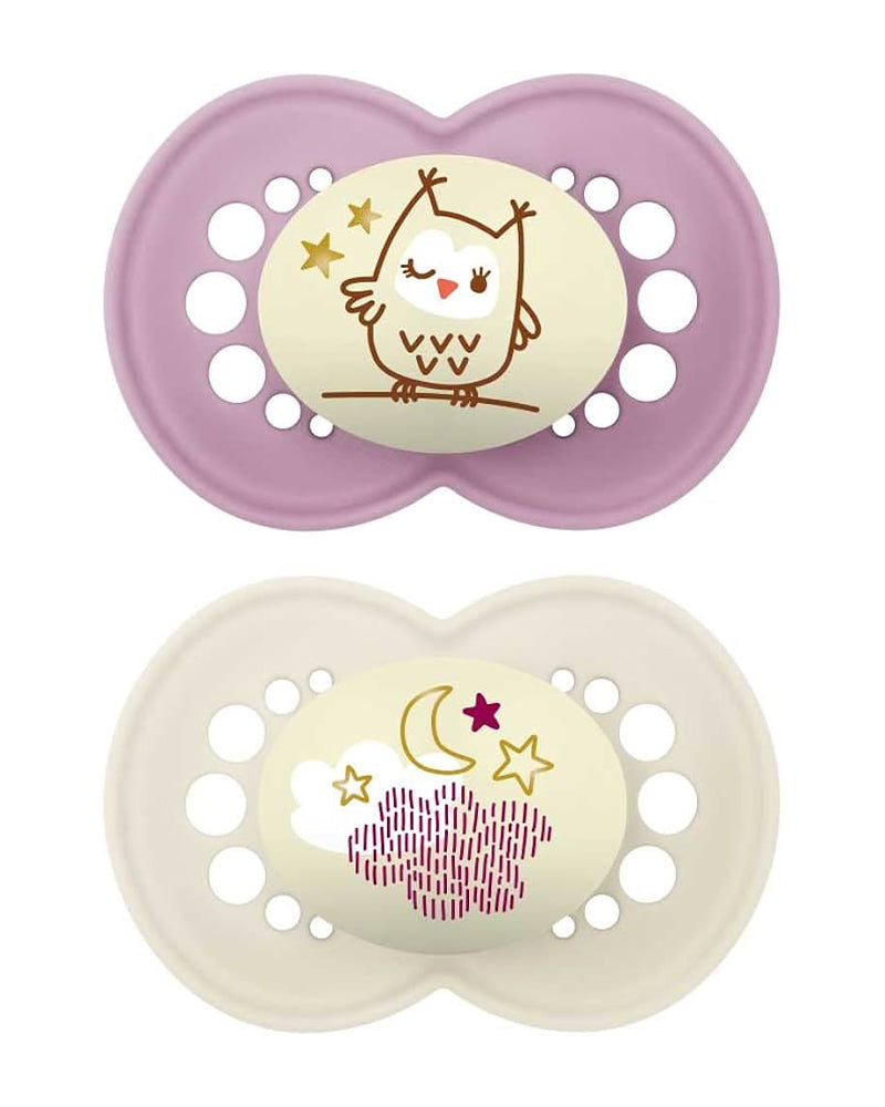 Lot de 2 Sucettes MAM Original Nuit 6M+ - Mauve & Blanc