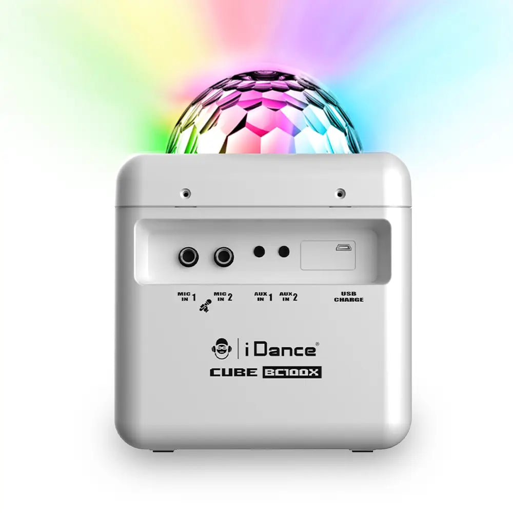 iDance Cube BC100X – Enceinte Bluetooth Karaoké avec Effets Lumineux - Blanc