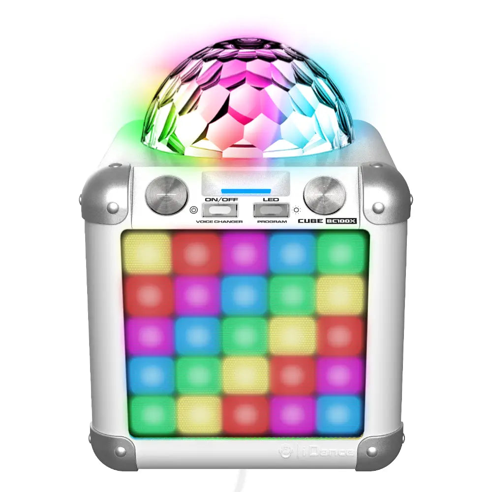 iDance Cube BC100X – Enceinte Bluetooth Karaoké avec Effets Lumineux - Blanc