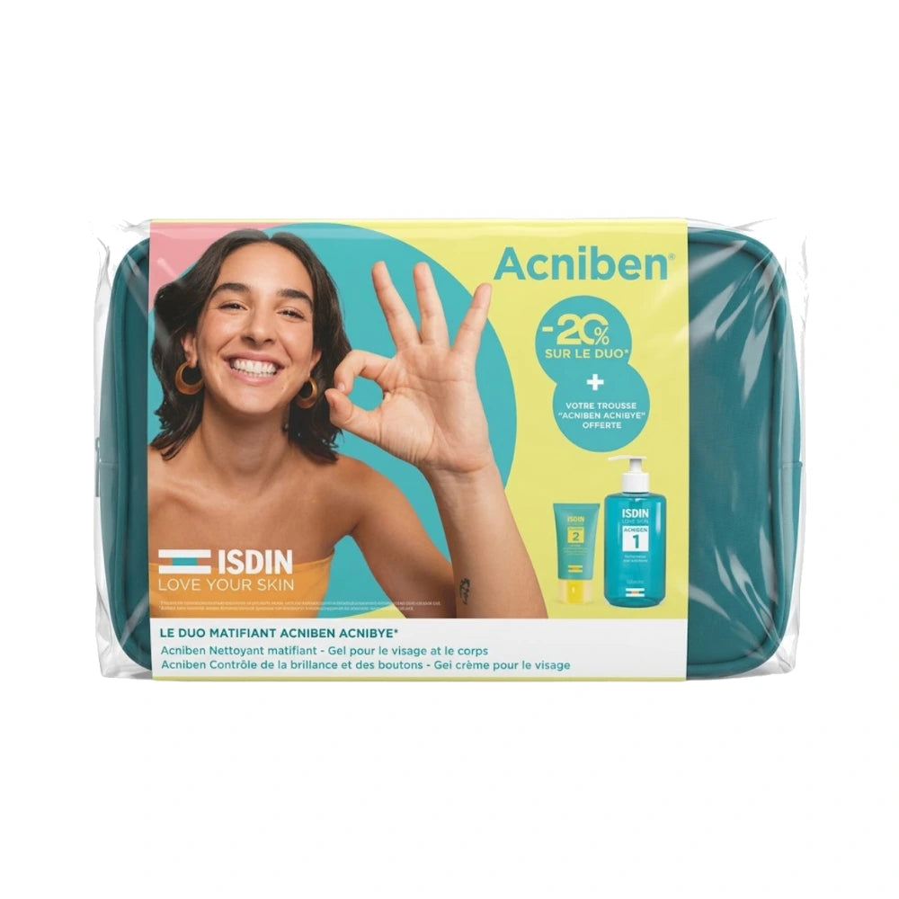 ISDIN Acniben duo matifiant, gel nettoyant 400 ml et gel-crème en trousse